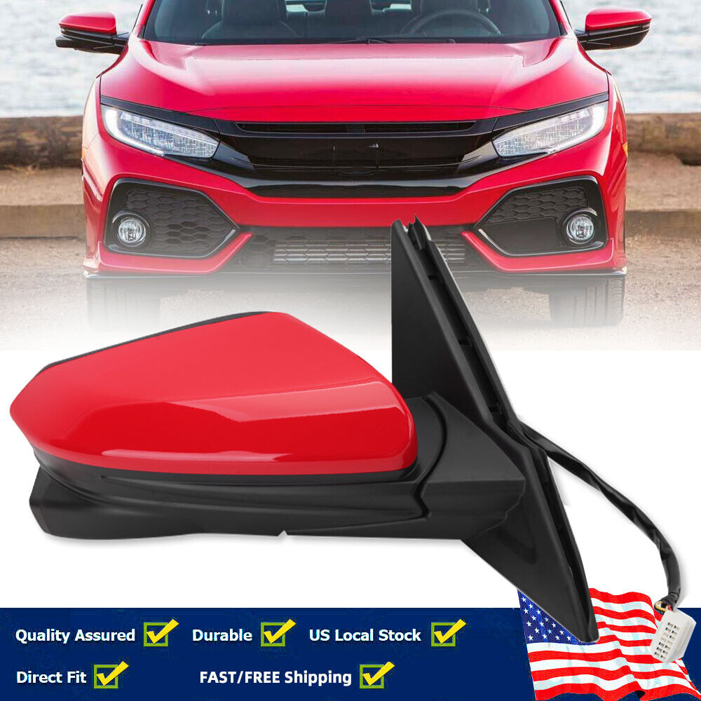 Right Side View Camera Mirror Power Heated 11Pin Red For Honda Civic 2016-2021