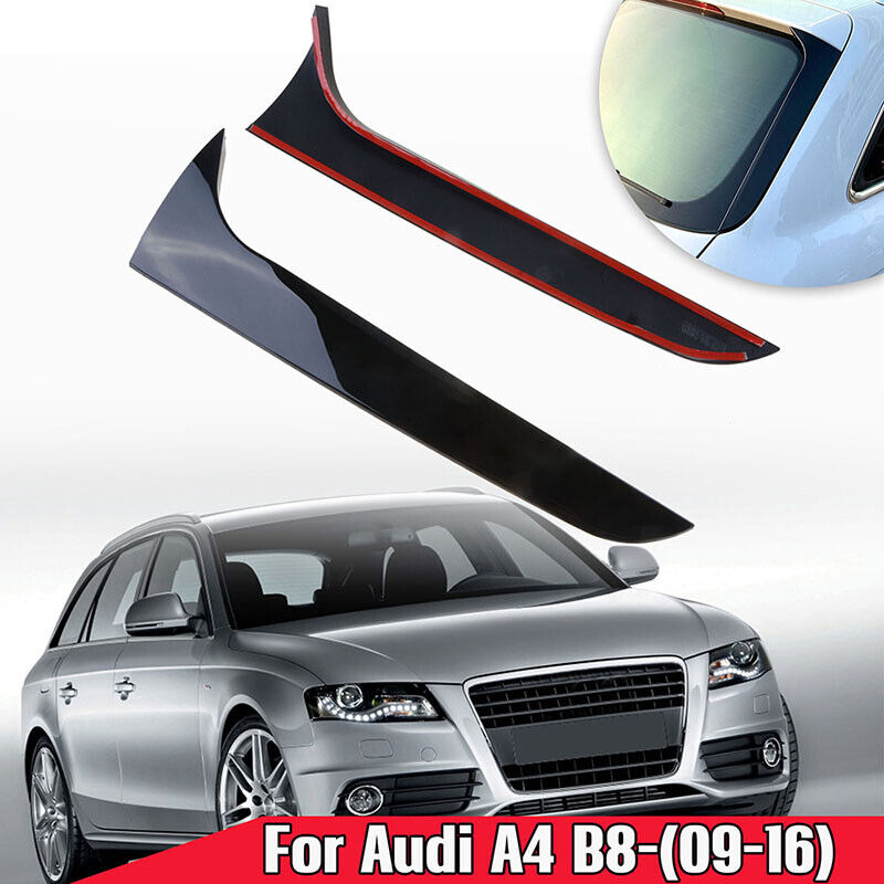 2PCS For Audi A4 B8 Allroad Avant Gloss Black Rear Window Side Wing Spoiler
