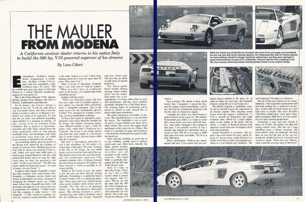 1989 1990 Cizeta Moroder V16T Original Review Report Print Article K36