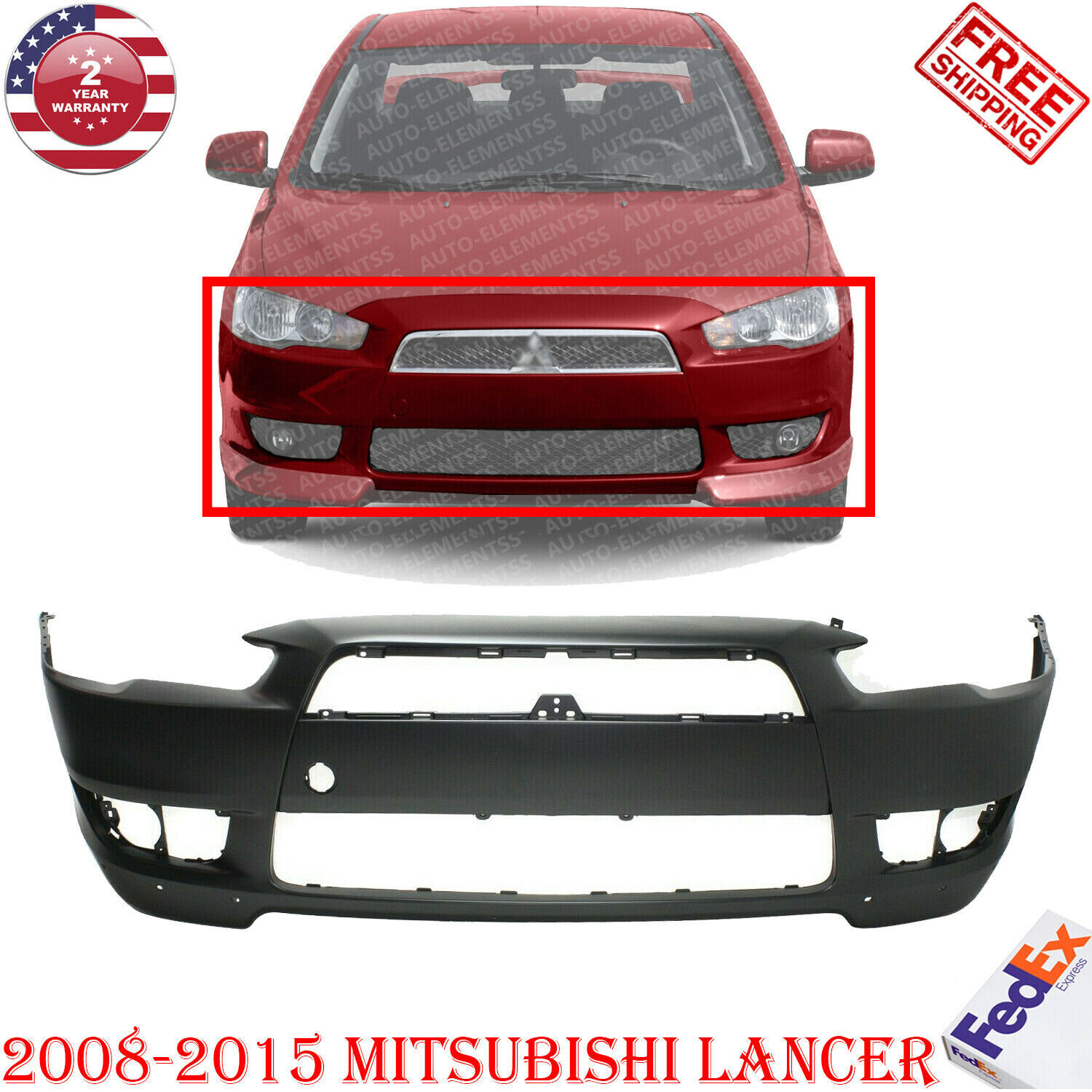 Front Bumper Cover Primed For 2008-2015 Mitsubishi Lancer