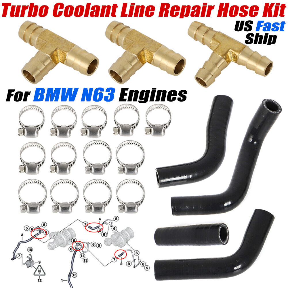 For BMW N63 Turbo Coolant Line Repair Hose Kit X5 X6 50iX 550i 650i 750i F10 F16