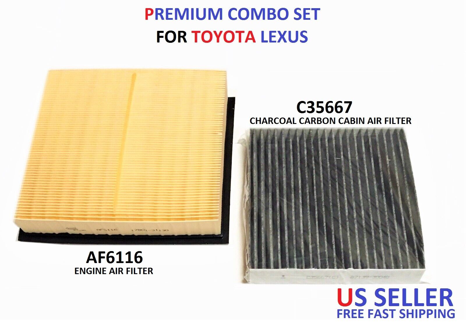 PREMIUM Engine Air Filter & CHARCOAL Cabin Filter for 2018-2023 CAMRY Non-Hybrid