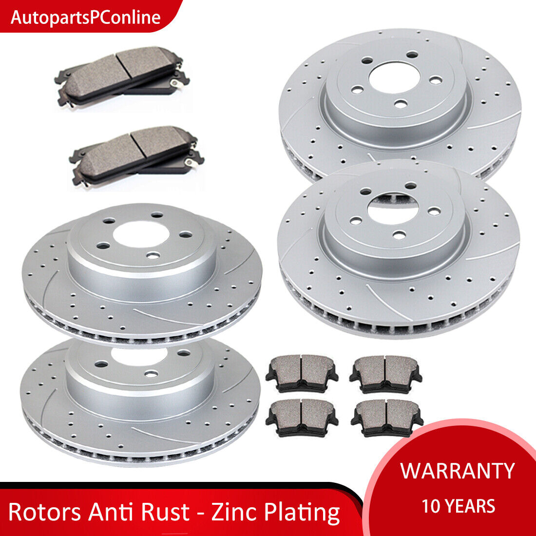 Drilled Slotted Front Rear Brake Rotors Pads Kit for DODGE Charger CHRYSLE 5.7L