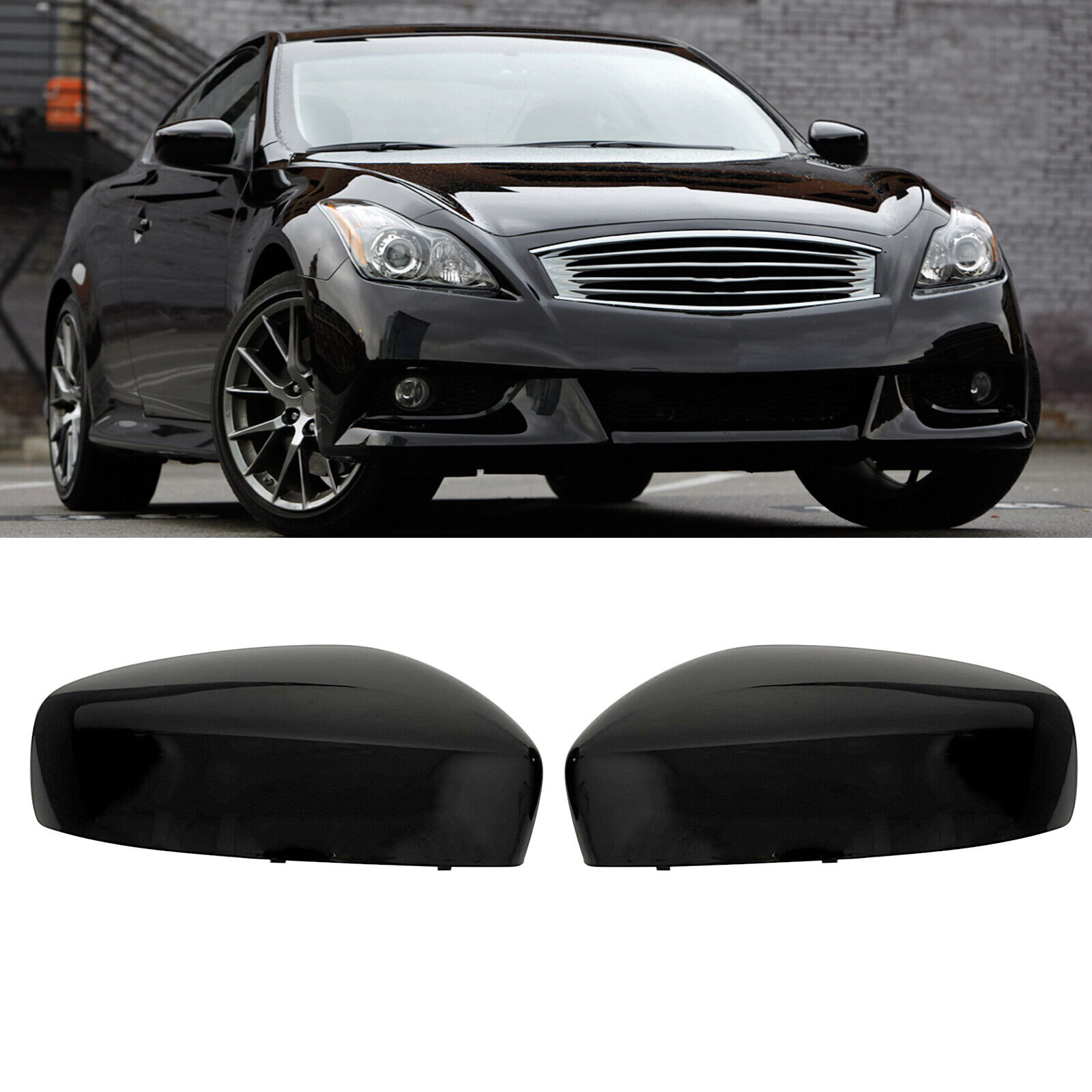 Pair Gloss Black Side Wind Mirror Cover Caps For 2008-2013 INFINITI G37 G25