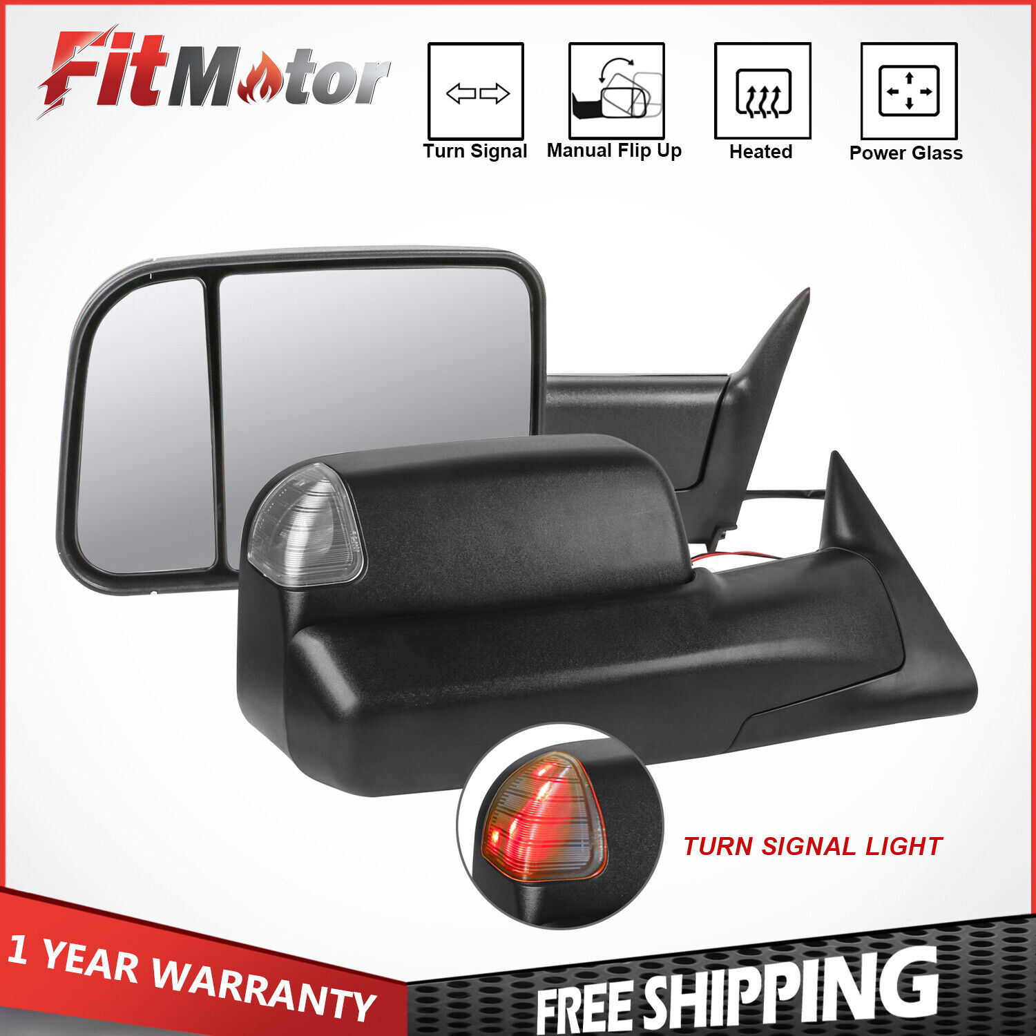 Power Heated Tow Mirrors Set For 1998-2001 Dodge Ram 1500/2500/3500 Left+Right