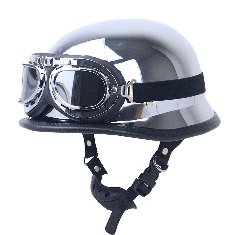 DOT German Style Motorcycle Half Helmet w/Goggles Chopper Cruiser Scooter Helmet
