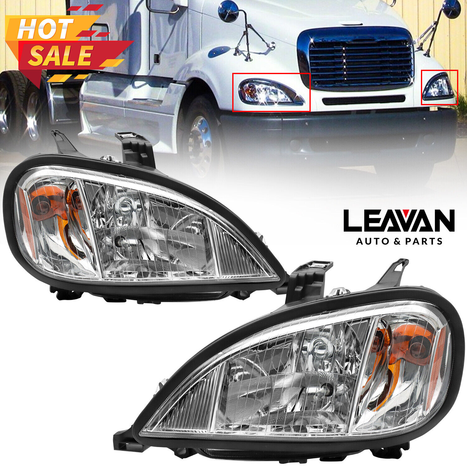 Pair of Headlights Headlamps W/ Bulb For Freightliner Columbia