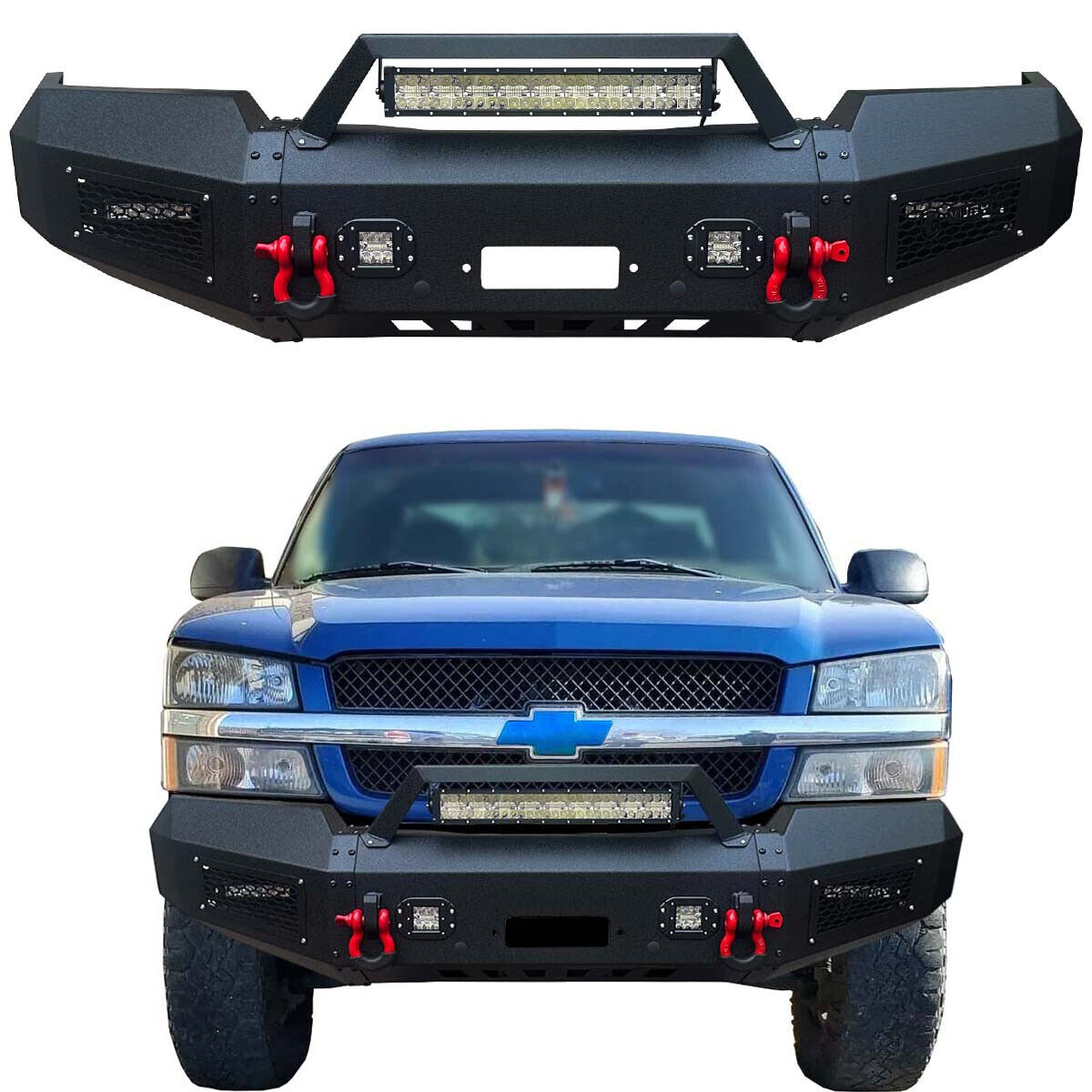 Fits 2003-2006 Chevy Silverado 1500  Front Bumper with Winch Plate and LED Light