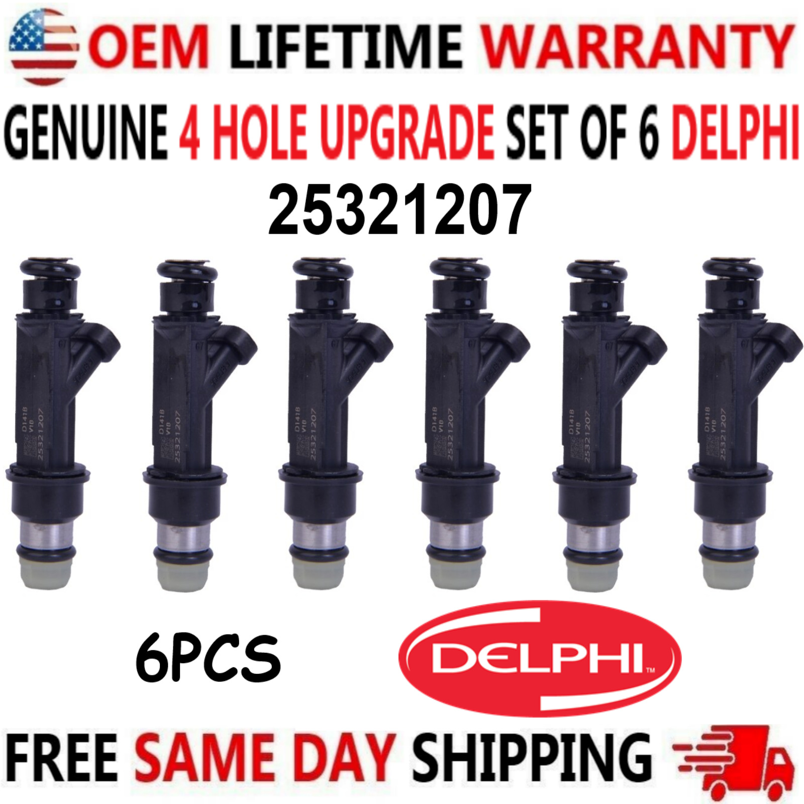 OEM 6pcs DELPHI 4 Hole Upgrade Injectors for 2002, 2003, 2004 Oldsmobile Bravada