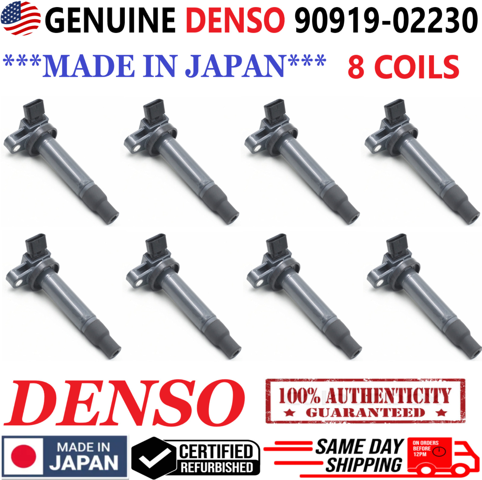 OEM GENUINE DENSO x8 Ignition Coils For 1998-2009 Toyota & Lexus V8, 90919-02230