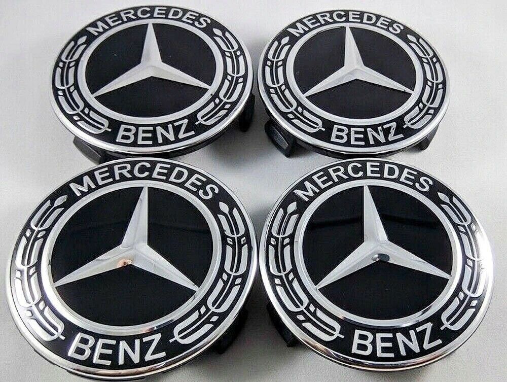 4PCS For Mercedes Benz Classic Black Wheel Rims Center Hub Caps AMG Wreath 75mm