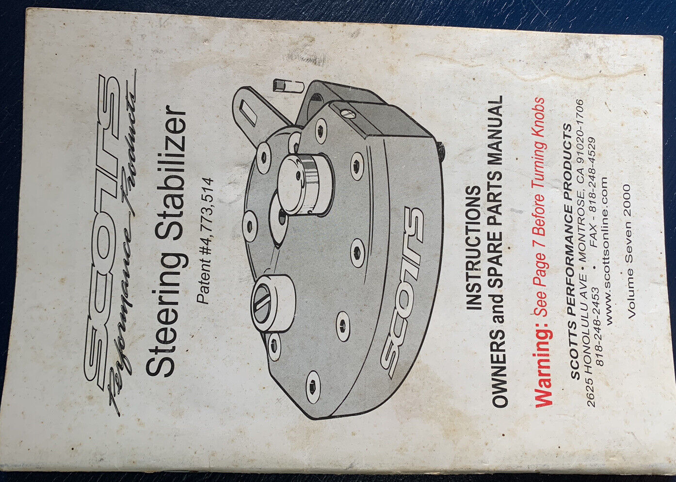 Scotts Performance Steering Stabilizer Damper Off Road Unit Factory Manual 2000