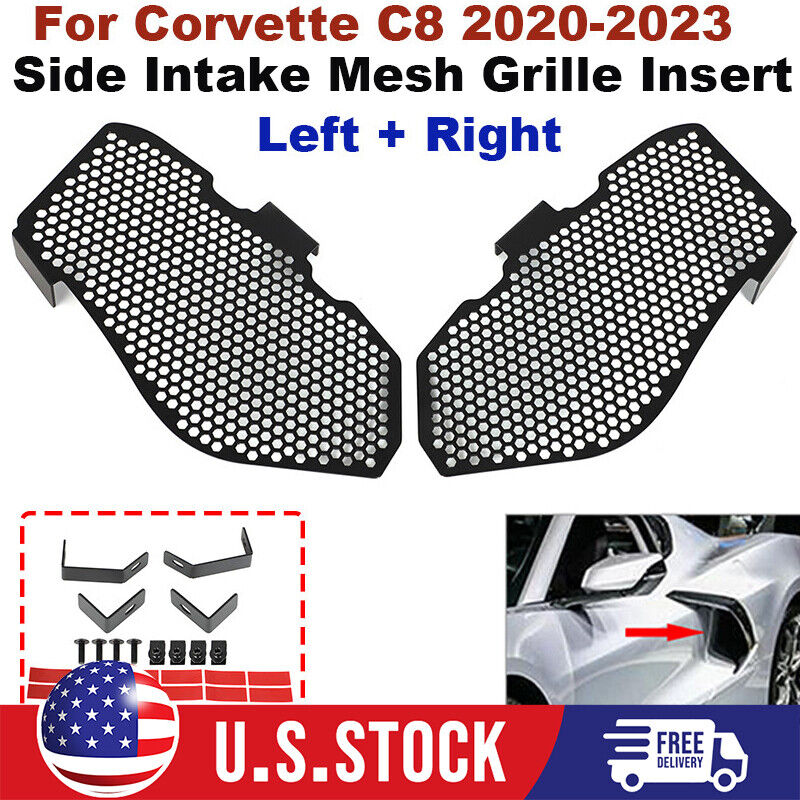 Left + Right Side Intake Mesh Grille Insert  Aluminum For Corvette C8 2020-2023