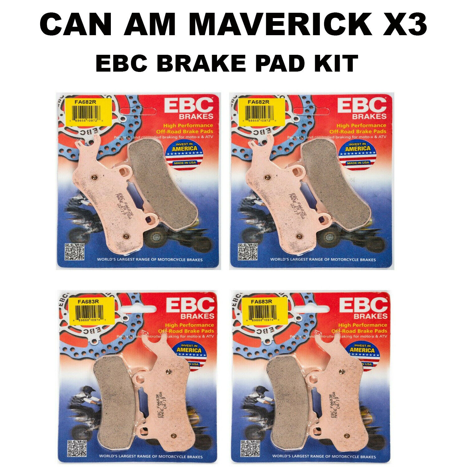 CAN AM MAVERICK X3 (All Models) EBC BRAKE PADS R SERIES - FRONT & REAR (4 SETS)