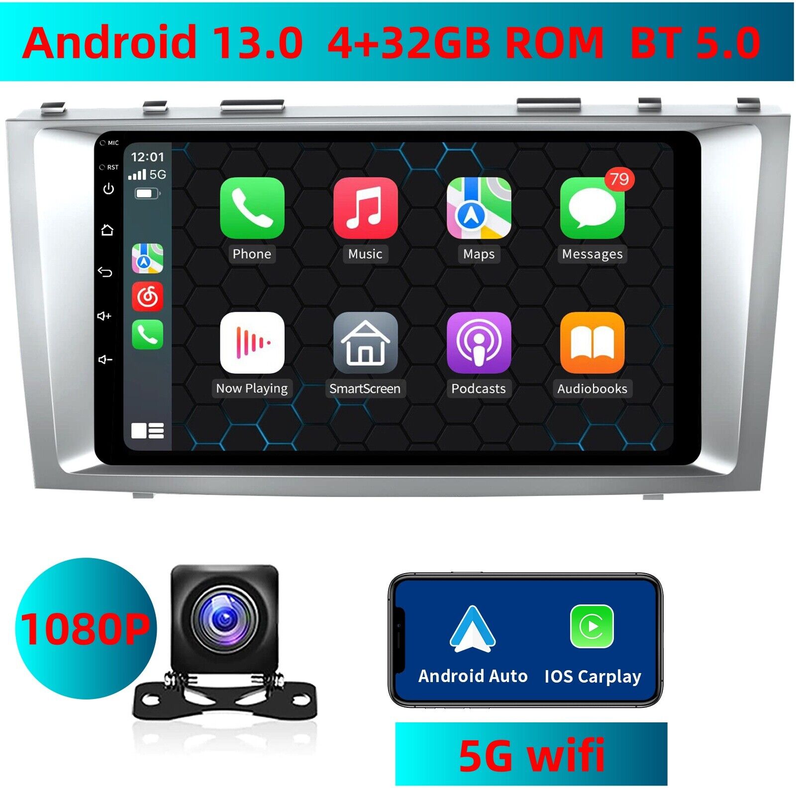 Android 13 4+32GB For Toyota Camry 2006-2011 CarPlay Car Radio Stereo GPS Navi